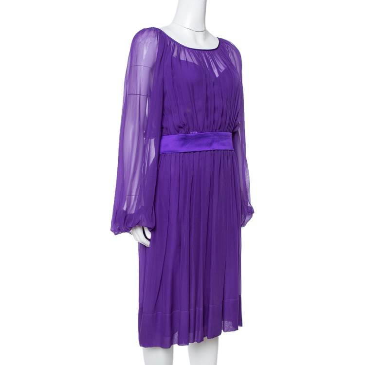 Pre Owned Dolce & Gabbana Purple Silk Chiffon Gathered Dress M