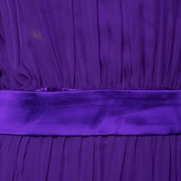Pre Owned Dolce & Gabbana Purple Silk Chiffon Gathered Dress M