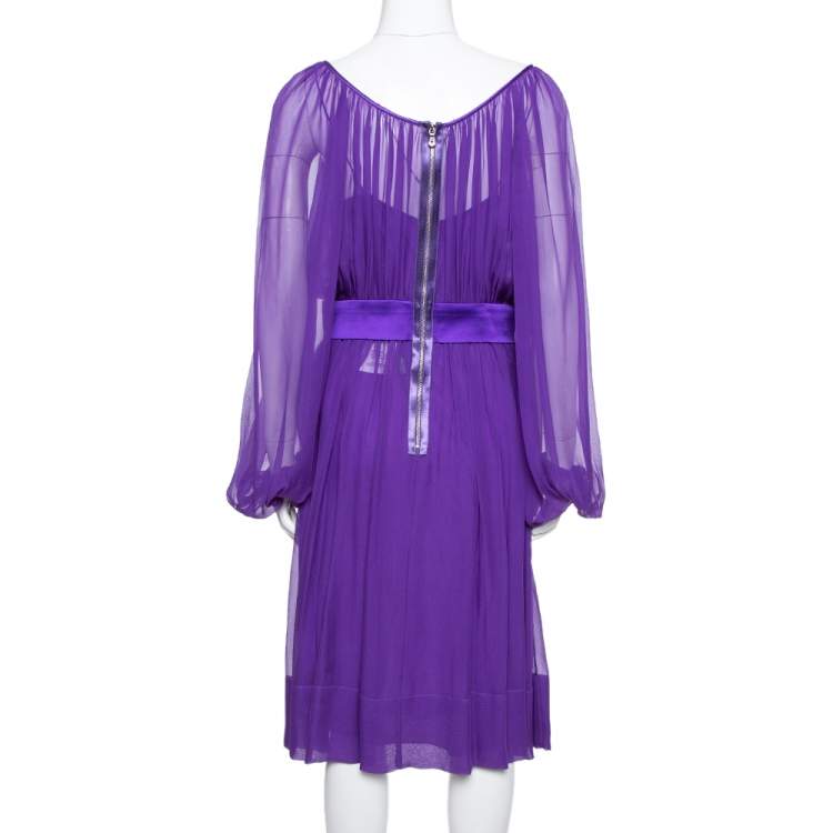 Pre Owned Dolce & Gabbana Purple Silk Chiffon Gathered Dress M