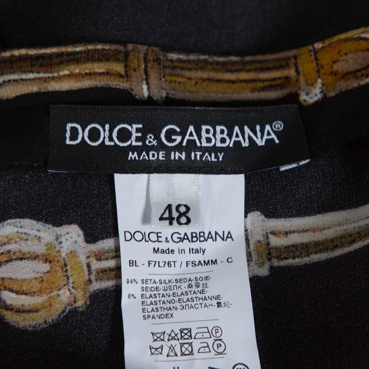 مملوكة مسبقًا Dolce & Gabbana Black Key Print Silk Long Sleeve Blouse L