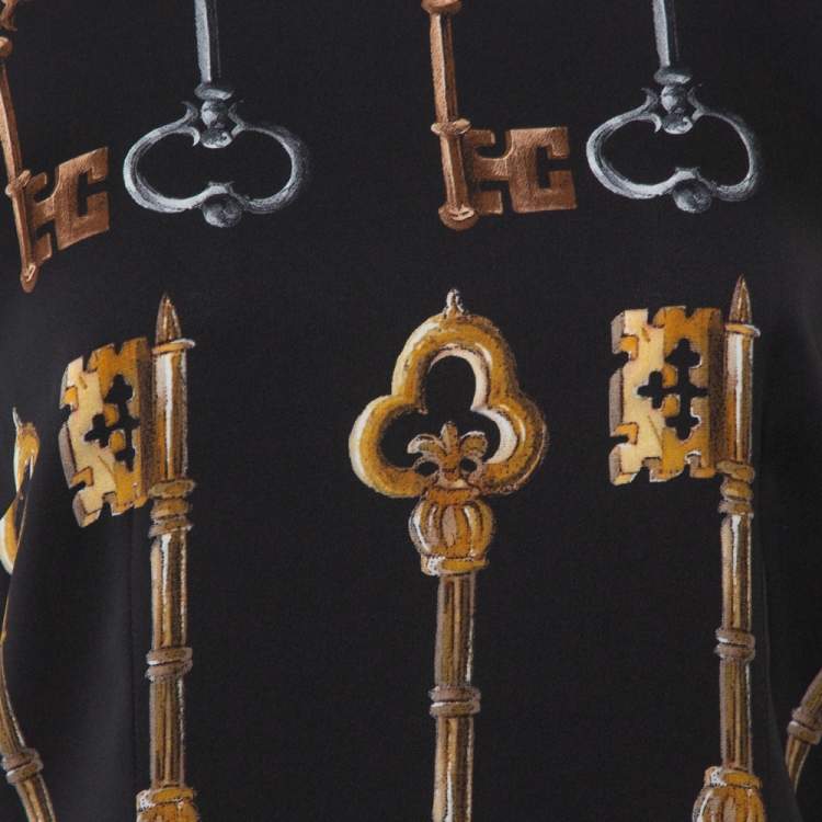 مملوكة مسبقًا Dolce & Gabbana Black Key Print Silk Long Sleeve Blouse L