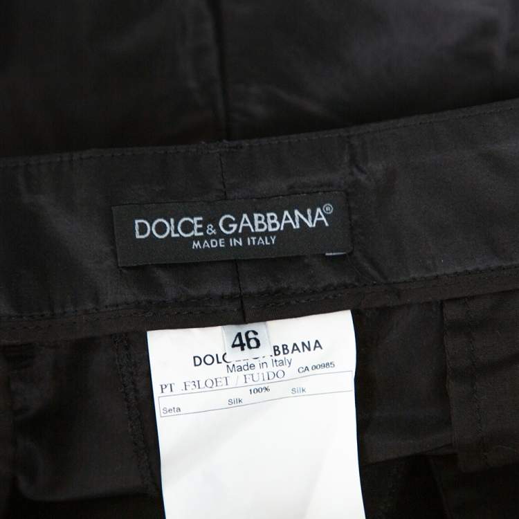 Pre Owned Dolce & Gabbana Black Silk Taffeta Straight Leg Pants L