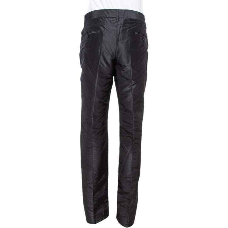 Pre Owned Dolce & Gabbana Black Silk Taffeta Straight Leg Pants L
