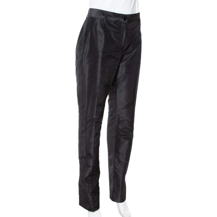 Pre Owned Dolce & Gabbana Black Silk Taffeta Straight Leg Pants L