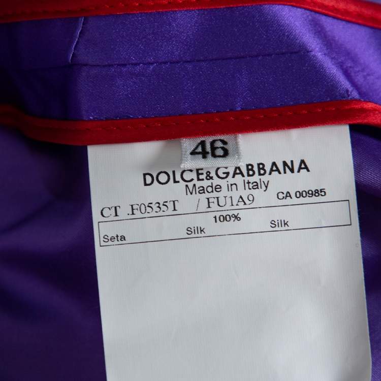 Pre Owned Dolce & Gabbana Purple Silk Satin Button Front Coat L