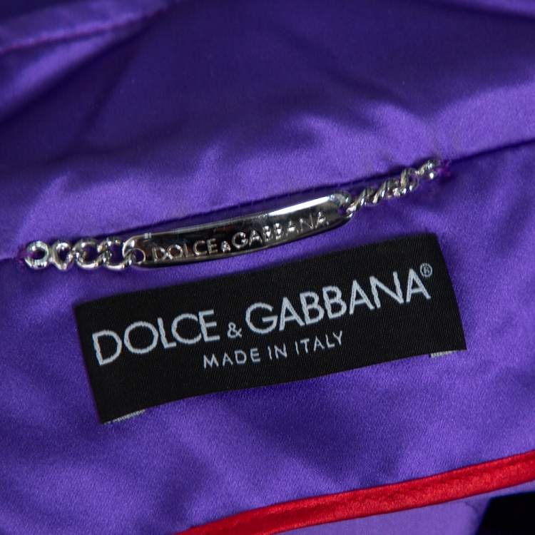 Pre Owned Dolce & Gabbana Purple Silk Satin Button Front Coat L