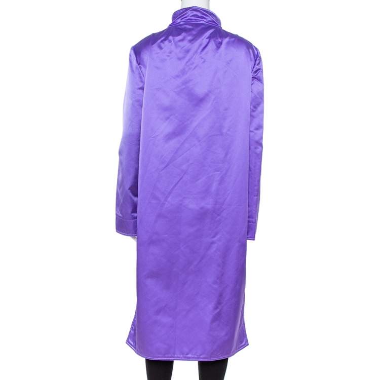 Pre Owned Dolce & Gabbana Purple Silk Satin Button Front Coat L