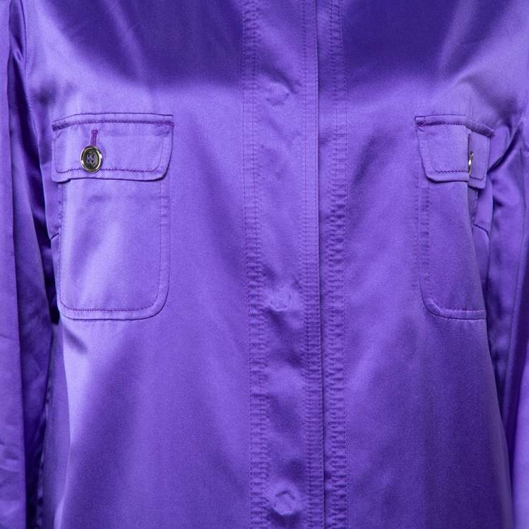Pre Owned Dolce & Gabbana Purple Silk Satin Button Front Coat L