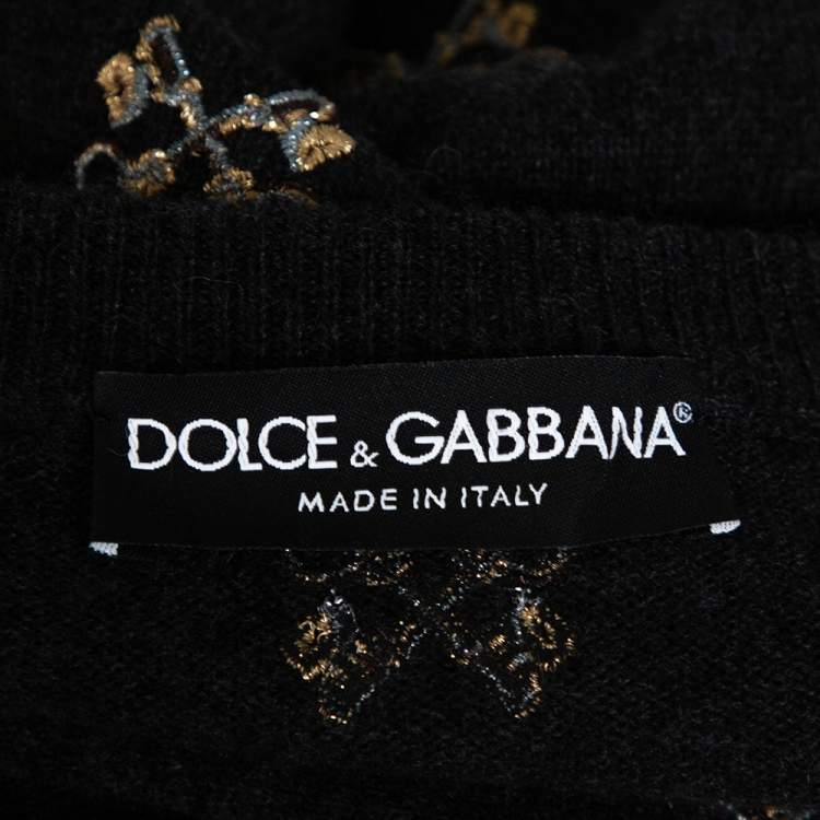 Pre Owned Dolce & Gabbana Charcoal Grey Key Embroidered Cashmere Sweater L