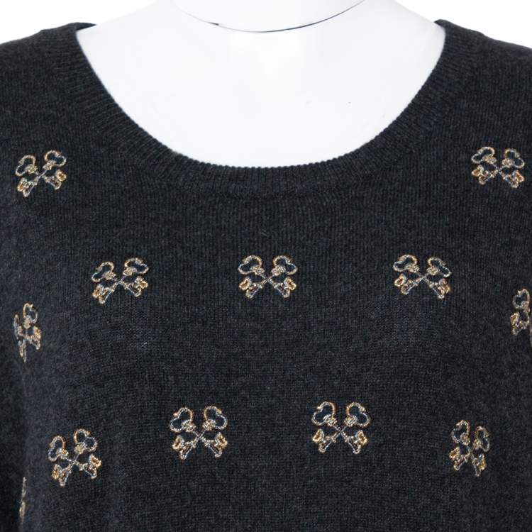 Pre Owned Dolce & Gabbana Charcoal Grey Key Embroidered Cashmere Sweater L
