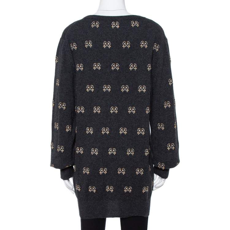 Pre Owned Dolce & Gabbana Charcoal Grey Key Embroidered Cashmere Sweater L