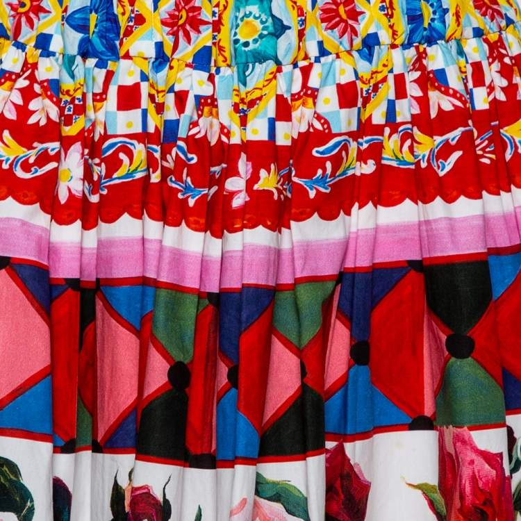 Pre Owned Dolce & Gabbana Multicolor Carretto Print Cotton Pleated Skirt S