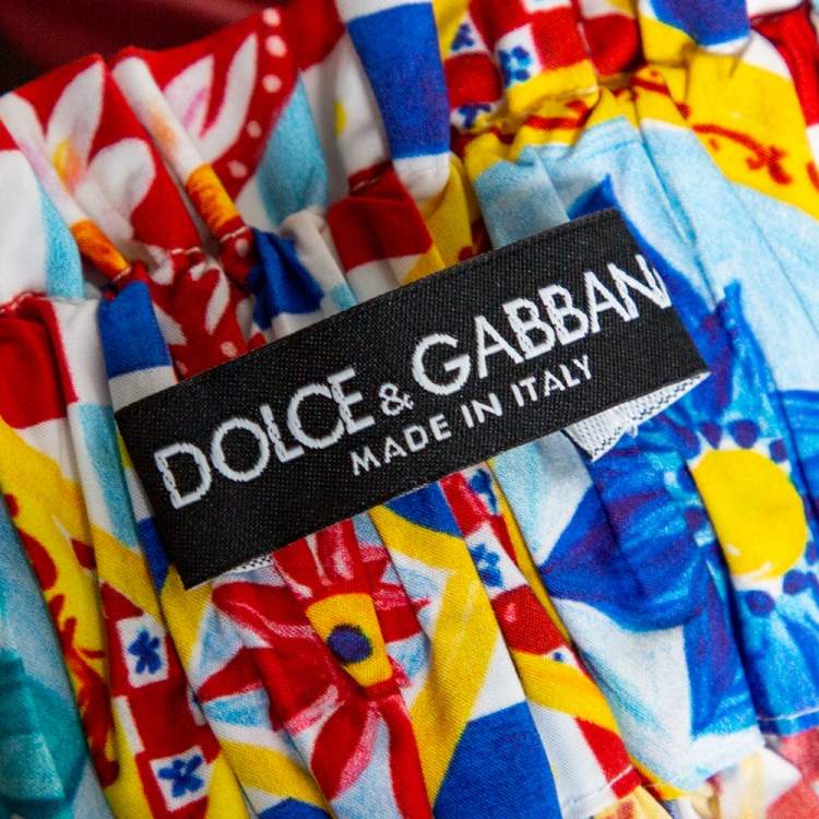 Pre Owned Dolce & Gabbana Multicolor Carretto Print Cotton Pleated Skirt S