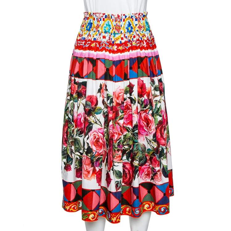 Pre Owned Dolce & Gabbana Multicolor Carretto Print Cotton Pleated Skirt S