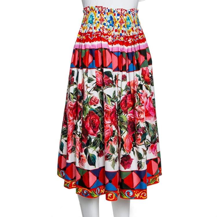 Pre Owned Dolce & Gabbana Multicolor Carretto Print Cotton Pleated Skirt S