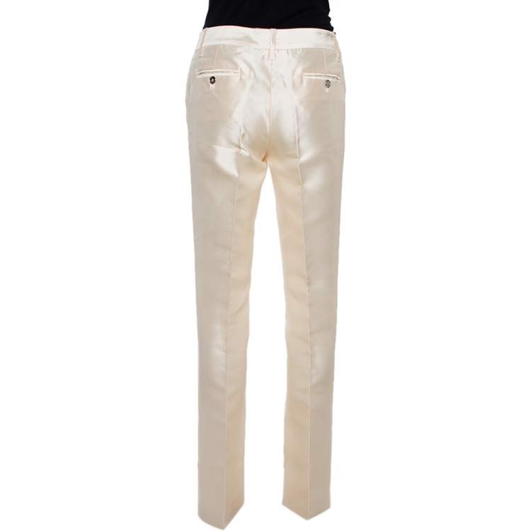 Pre Owned Dolce & Gabbana Cream Silk Flared Trousers S