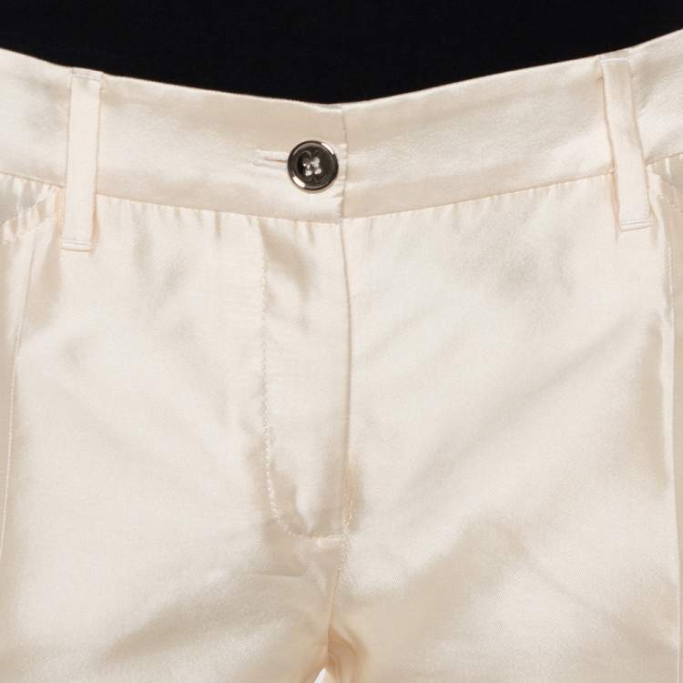 Pre Owned Dolce & Gabbana Cream Silk Flared Trousers S
