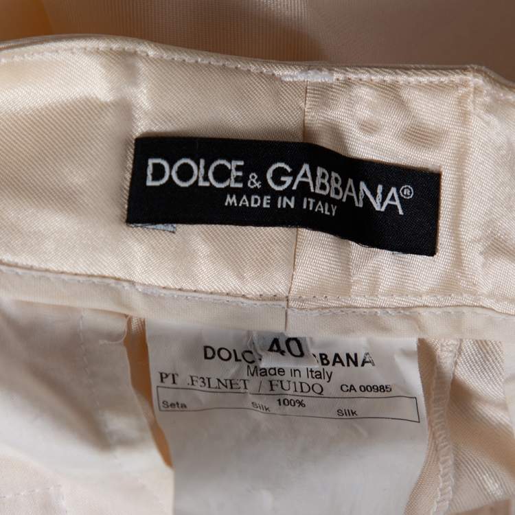 Pre Owned Dolce & Gabbana Cream Silk Flared Trousers S