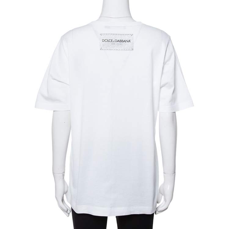 Pre Owned Dolce & Gabbana White I Need Silence Print Cotton T-Shirt S