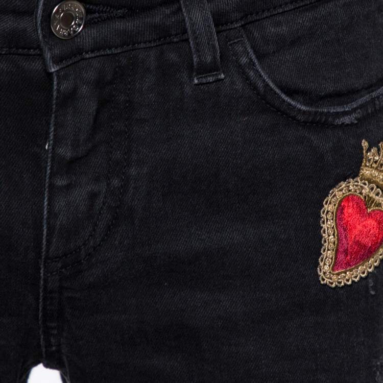 Pre Owned Dolce & Gabbana Black Denim Sacred Heart Detail Pretty Fit Jeans S