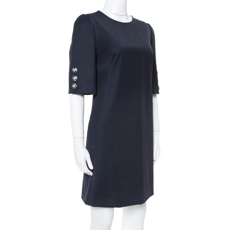 Pre Owned Dolce & Gabbana Navy Blue Wool Gabardine Shift Dress M