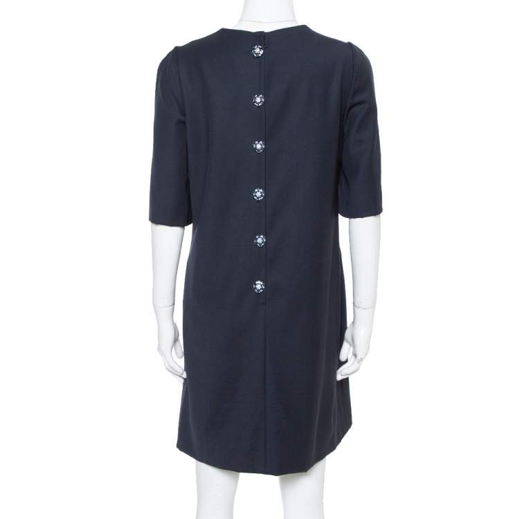 Pre Owned Dolce & Gabbana Navy Blue Wool Gabardine Shift Dress M