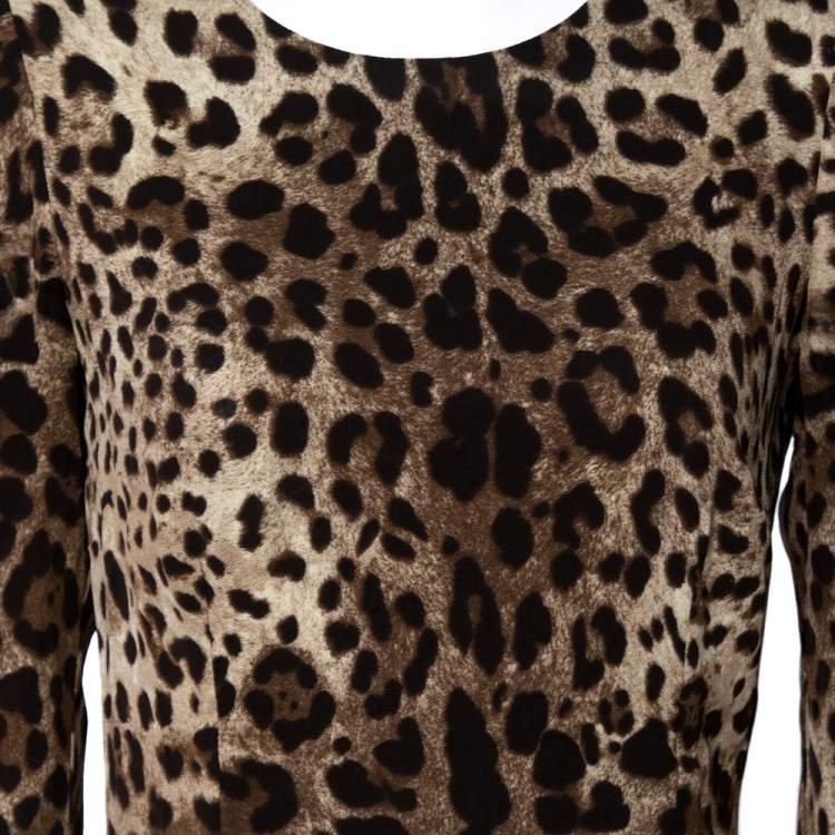 Pre Owned Dolce & Gabbana Brown Leopard Print Crepe Sheath Dress S