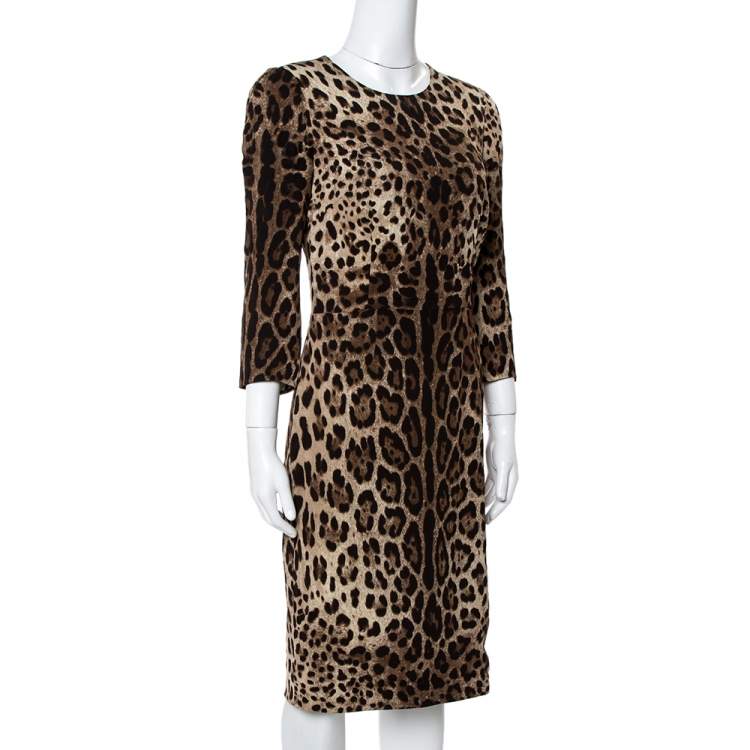 Pre Owned Dolce & Gabbana Brown Leopard Print Crepe Sheath Dress S