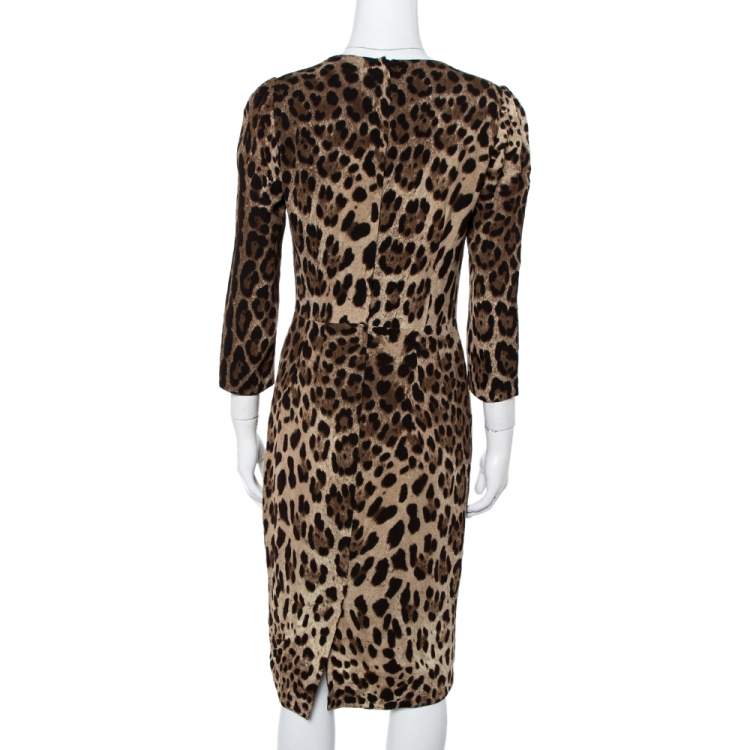 Pre Owned Dolce & Gabbana Brown Leopard Print Crepe Sheath Dress S