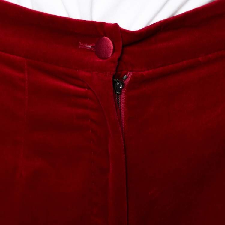 Pre Owned Dolce & Gabbana Red Velvet Tapered Trousers XS