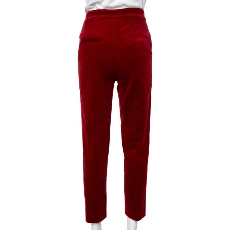 Pre Owned Dolce & Gabbana Red Velvet Tapered Trousers XS