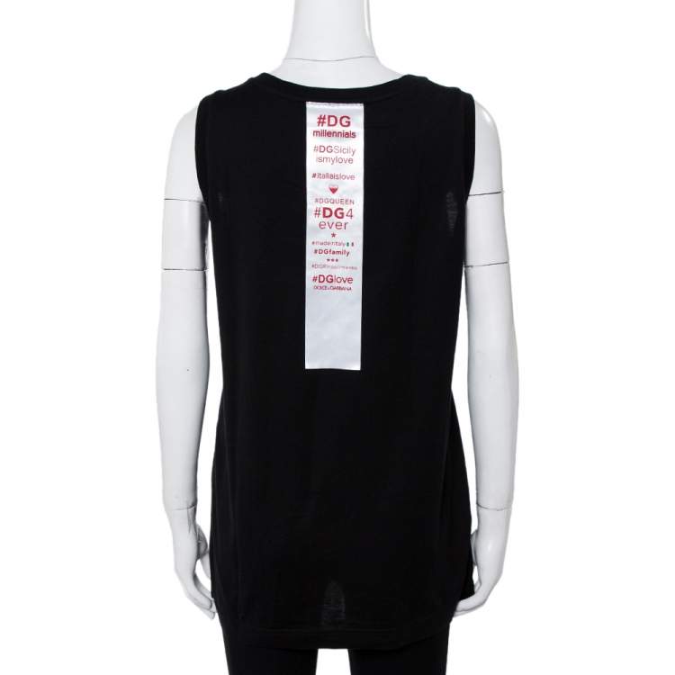 Pre Owned Dolce & Gabbana Black Slogan Print Cotton Tank Top S