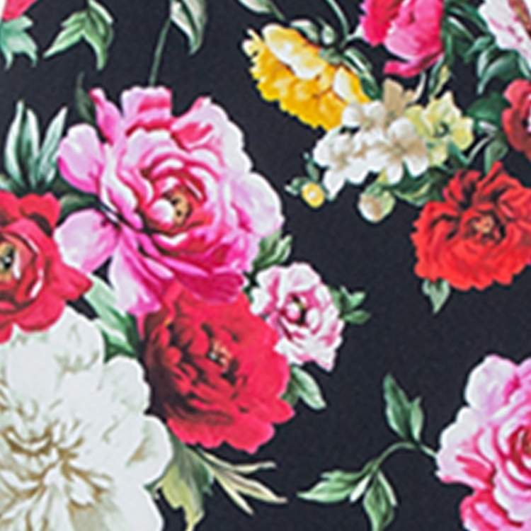 Pre Owned Dolce & Gabbana Black Floral Printed Crepe Sleeveless Midi Dress S
