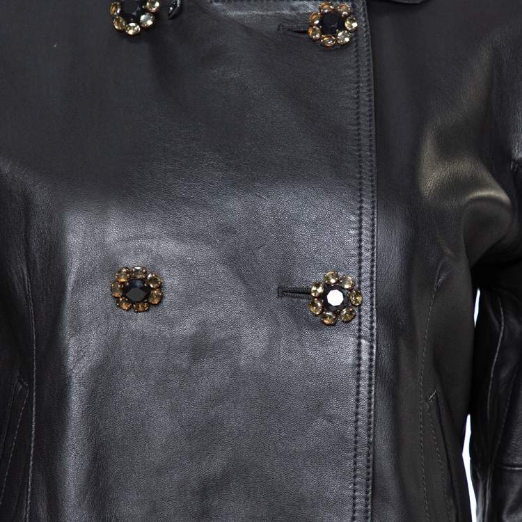 Pre Owned Dolce & Gabbana Black Leather Detachable Collar Detail Jacket S 