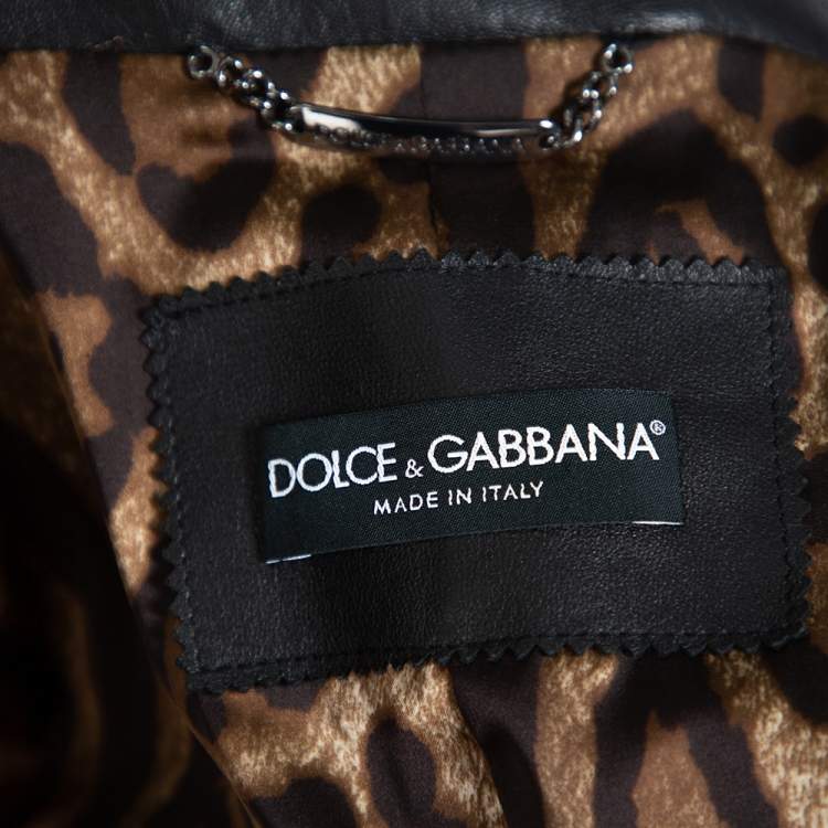 Pre Owned Dolce & Gabbana Black Leather Detachable Collar Detail Jacket S 