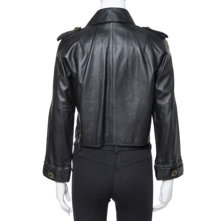 Pre Owned Dolce & Gabbana Black Leather Detachable Collar Detail Jacket S 