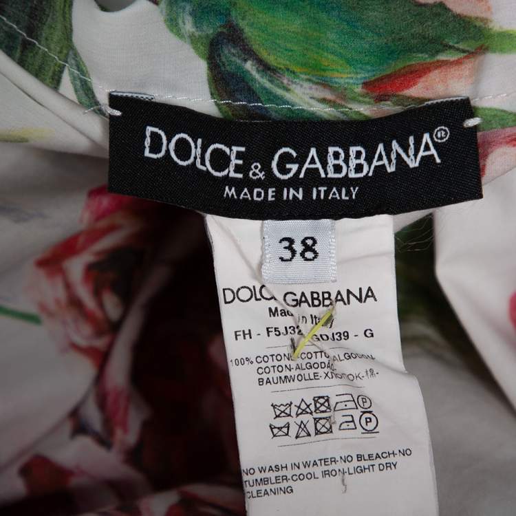 Pre Owned Dolce & Gabbana White Peony Printed Cotton Ruched Detail Oversized Blouse S