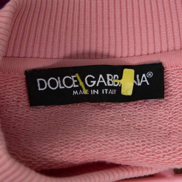 Pre Owned Dolce & Gabbana Pink Knit Amore Applique Cropped Sweatshirt S