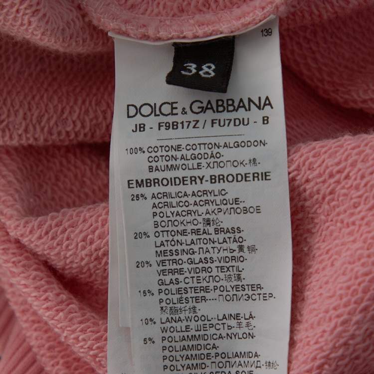 Pre Owned Dolce & Gabbana Pink Knit Amore Applique Cropped Sweatshirt S
