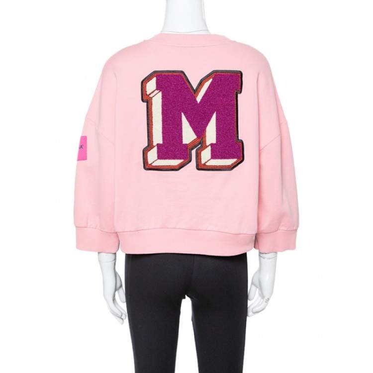 Pre Owned Dolce & Gabbana Pink Knit Amore Applique Cropped Sweatshirt S