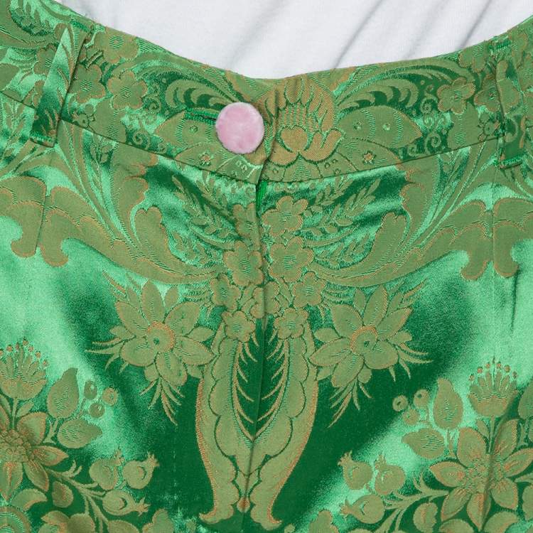Pre Owned Dolce & Gabbana Bright Green & Gold Jacquard Tapered Trousers XS