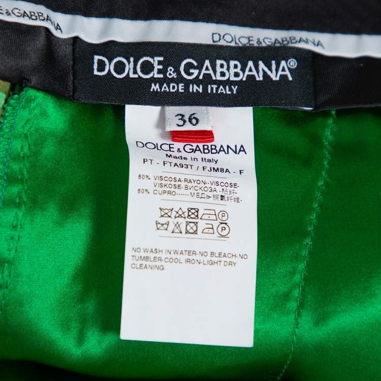 Pre Owned Dolce & Gabbana Bright Green & Gold Jacquard Tapered Trousers XS