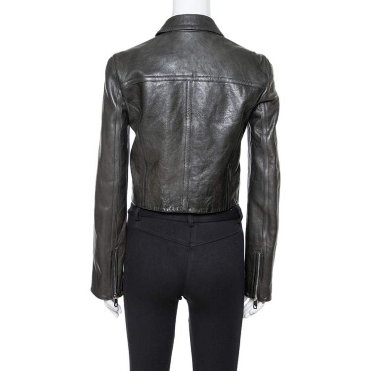 مملوكة مسبقًا Dolce & Gabbana Black Sequin Embellished Cropped Leather Jacket S