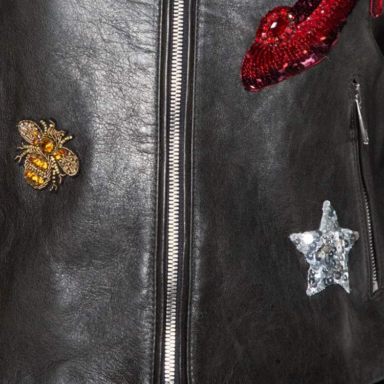 مملوكة مسبقًا Dolce & Gabbana Black Sequin Embellished Cropped Leather Jacket S