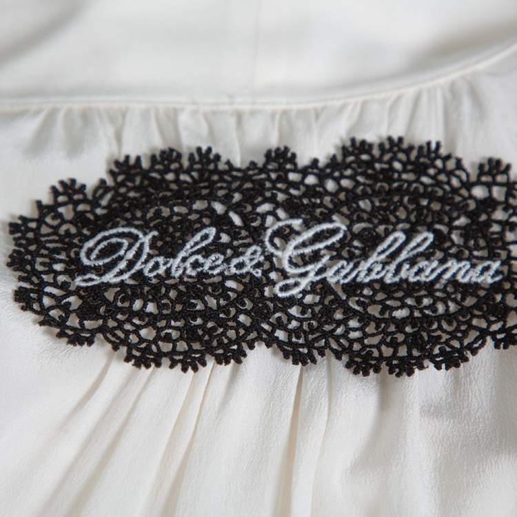 Pre Owned Dolce & Gabbana Cream Silk Neck Tie Detail Long Sleeve Blouse S