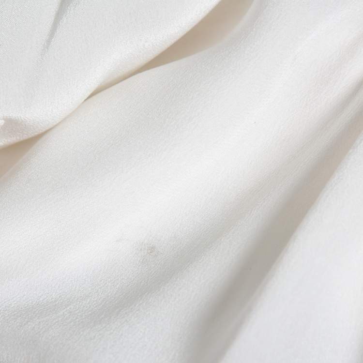 Pre Owned Dolce & Gabbana Cream Silk Neck Tie Detail Long Sleeve Blouse S