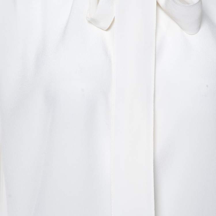 Pre Owned Dolce & Gabbana Cream Silk Neck Tie Detail Long Sleeve Blouse S