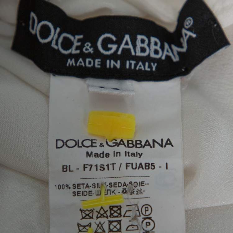 Pre Owned Dolce & Gabbana Cream Silk Neck Tie Detail Long Sleeve Blouse S