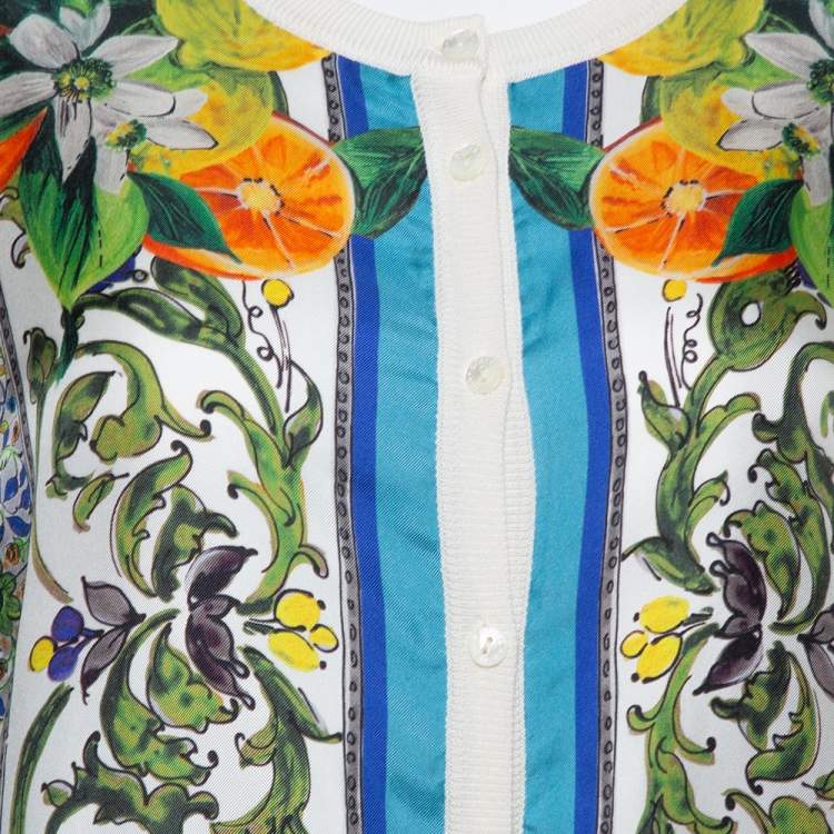 Pre Owned Dolce & Gabbana Off White Majolica Print Silk Button Front Cardigan L