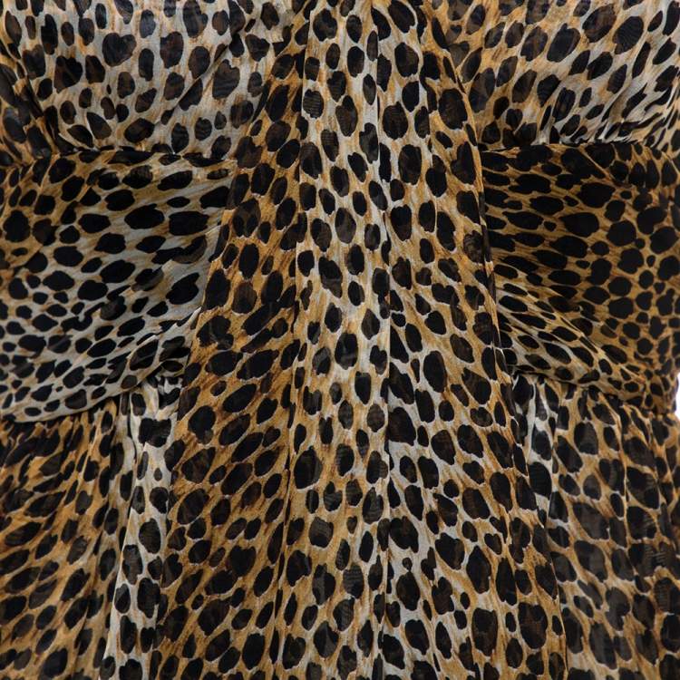 Pre Owned Dolce & Gabbana Brown Animal Print Ruffle Detail Sleeveless Top M